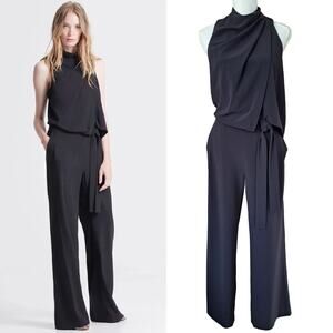 Halston Heritage Cowl Drape Wide Leg Jumpsuit Black Size 6 Minimalist Sleeveless